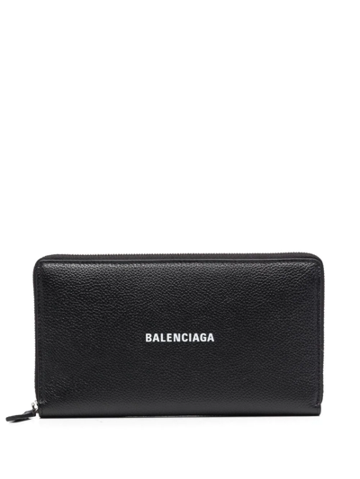 Balenciaga Logo-print Continental Wallet In Black