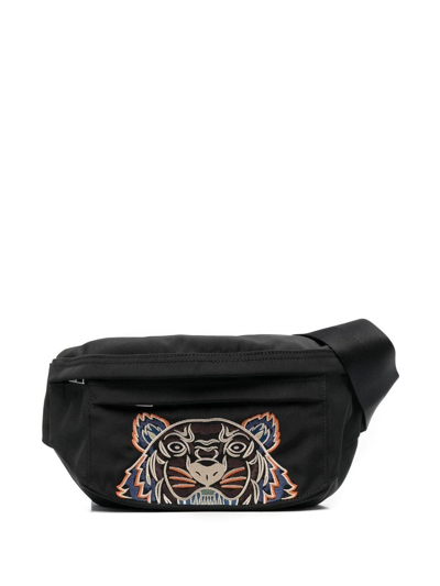 Kenzo Kampus Tiger-embroidered Nylon Belt Bag In Black