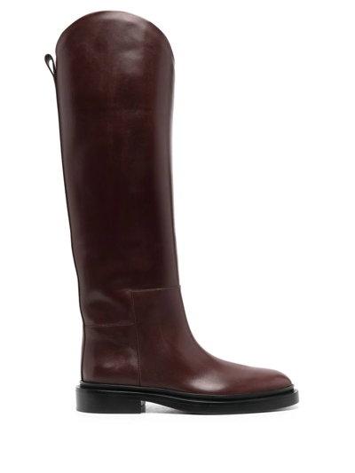 Jil Sander Knee-length Leather Boots In Brown