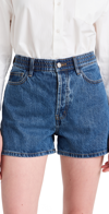 Still Here Ames Elastic Denim Shorts In Classic Blue