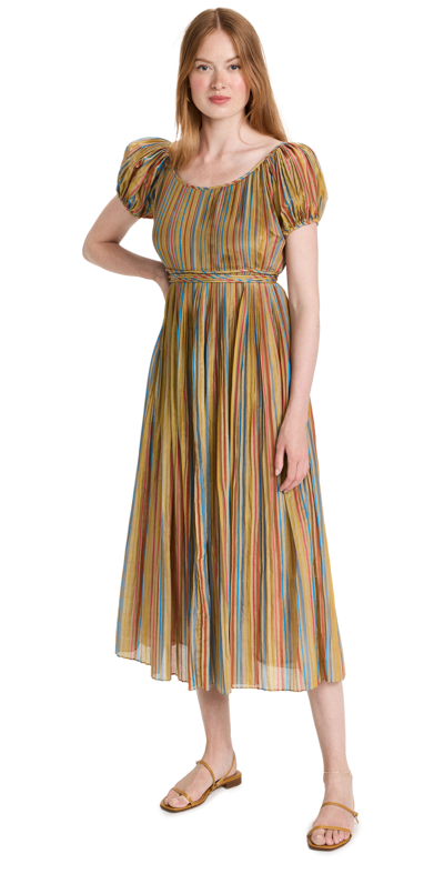 Tory Burch Pleated Dress In Multi Stripe