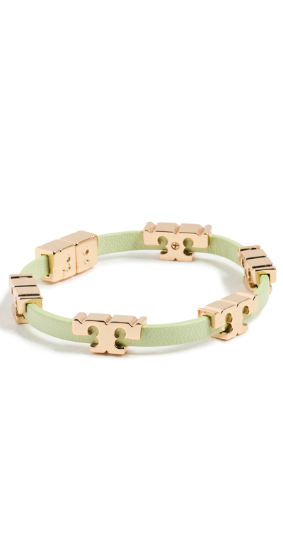 Tory Burch Serif-t Stackable Bracelet In Tory Gold/mint Swirl
