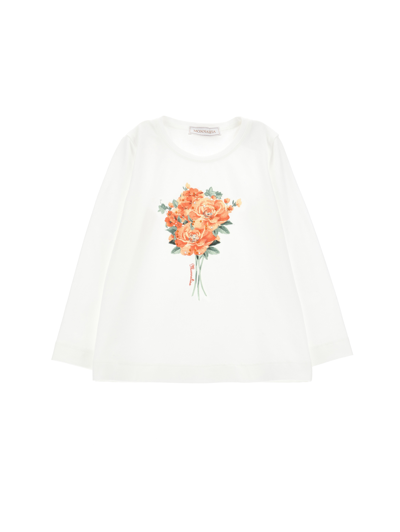 Monnalisa Long-sleeved Bouquet Print Jersey T-shirt In Cream + Maple