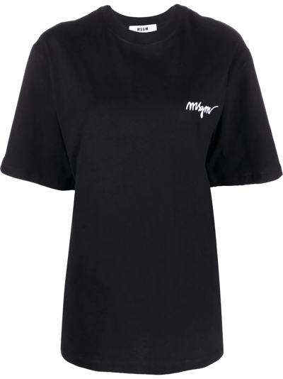Msgm Daisy-print T-shirt In Black