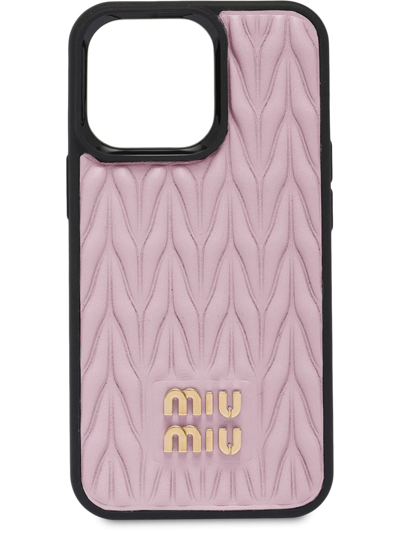 Miu Miu Iphone 13 Pro 马特拉塞凸纹手机壳 In Pink