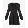 Self-portrait Black Viscose Chemical Lace Bib Mini Dress In Black