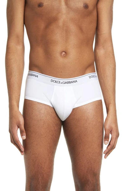 Dolce & Gabbana Two-pack Logo Band Stretch Cotton Briefs In Bianco Ottico