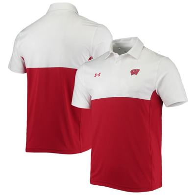 Under Armour Men's  White, Red Wisconsin Badgers 2022 Blocked Coaches Performance Polo Shirt In White,red