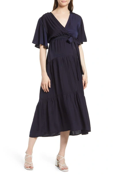 Angel Maternity Crossover Faux Wrap Maternity Dress In Navy