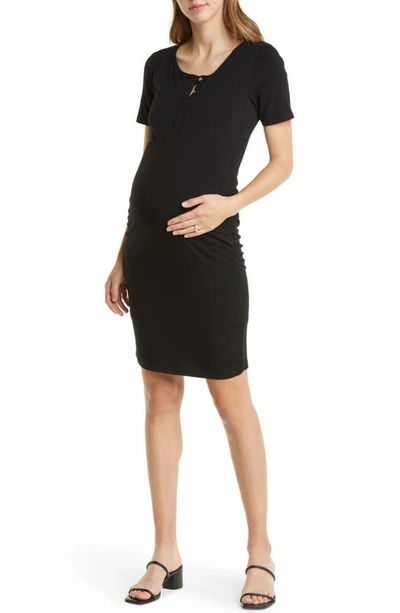 Angel Maternity Snap Front Body-con Maternity Dress In Black