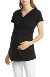 ANGEL MATERNITY CROSSOVER SHORT SLEEVE MATERNITY/NURSING TOP