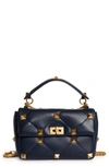 Valentino Garavani Roman Stud Large Quilted Leather Shoulder Bag In Marine