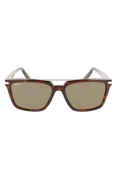 Ferragamo 57mm Rectangular Sunglasses In Tortoise