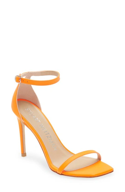 Stuart Weitzman Nudistcurve Ankle Strap Sandal In Neon Blaze