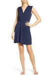 Loveappella Drape Twist Dress In Navy