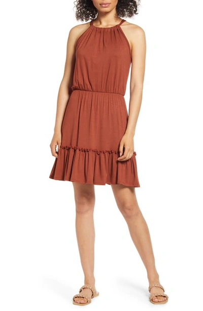 Loveappella Flounce Hem Halter Dress In Hazelnut