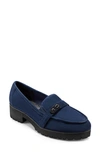 Easy Spirit Women's Wendy Block Heel Casual Slip-on Loafers Women's Shoes In Dark Blue Suede