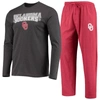 Concepts Sport Crimson/heathered Charcoal Oklahoma Sooners Meter Long Sleeve T-shirt & Pants Sleep S In Heather Charcoal