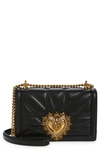 Dolce & Gabbana Devotion Logo Heart Lambskin Crossbody Bag In 80999 Black