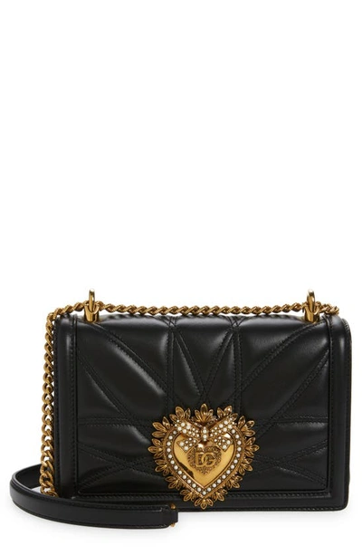 Dolce & Gabbana Devotion Logo Heart Lambskin Crossbody Bag In 80999 Black