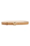 Versace Medusa Leather Belt In Tawny Brown- Gold