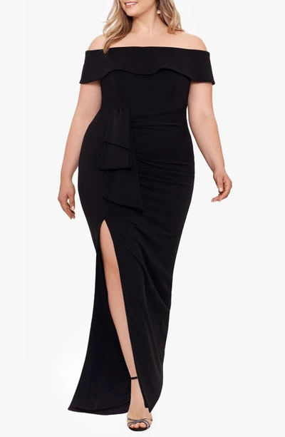 Xscape Plus Womens Off-the-shoulder Maxi Evening Dress In Black