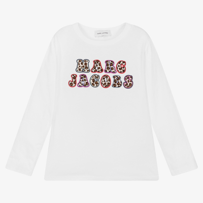 Marc Jacobs Long-sleeved White Cotton T-shirt With Logo Print  Kids Girls