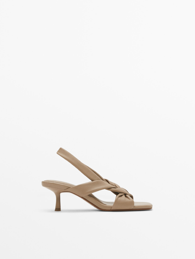 Massimo Dutti Knotted Leather High-heel Sandals In Brown