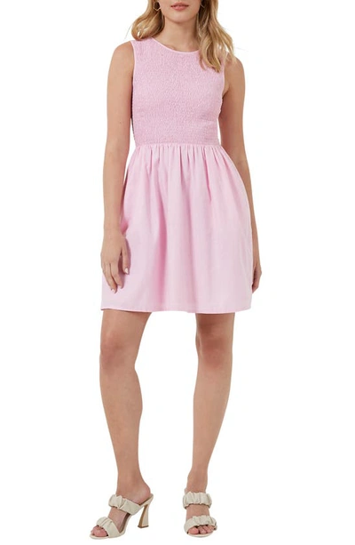 French Connection Rhodes Smocked Fit & Flare Dress In Thin Pink Stripe