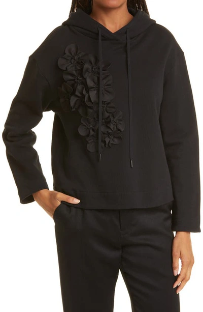 Jason Wu Embellished Floral Cotton Hoodie In Black