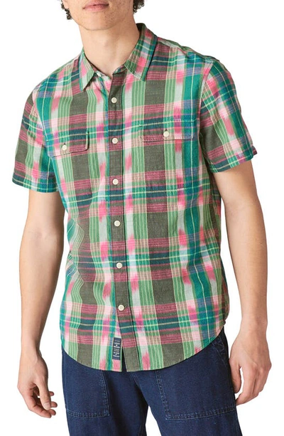 Lucky Brand Ikat Plaid Workwear Short Sleeve Button-up Shirt In Multi