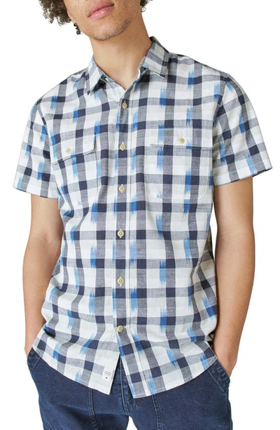 Lucky Brand Men's Ikat Plaid Utility Short Sleeve Shirt In White