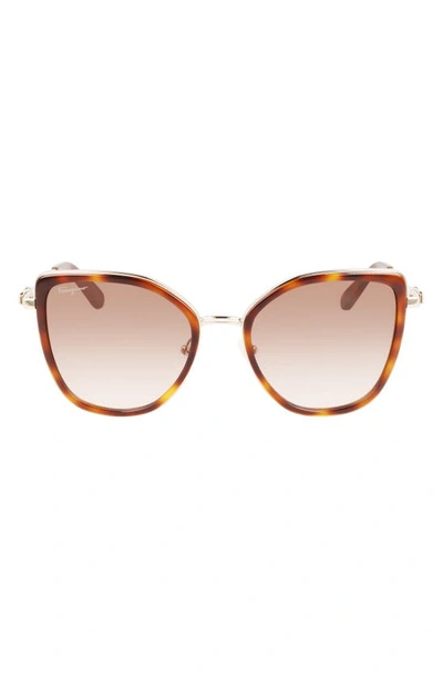 Ferragamo 54mm Gradient Cat Eye Sunglasses In Gold Tortoise