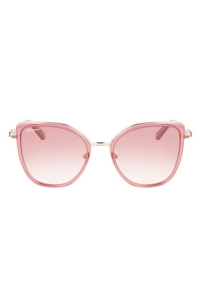 Ferragamo 54mm Gradient Cat Eye Sunglasses In Rose Gold / Bordeaux