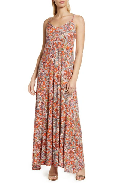 Loveappella Paisley Knit Maxi Dress In Tangerine