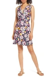 Loveappella Floral Twist Front Knit Dress In Navy Multi