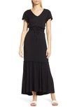Loveappella Smock Waist Knit Maxi Dress In Black