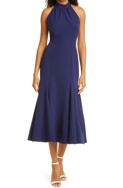 Milly Penelope Halter Backless Midi Dress In Navy