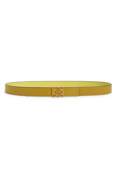 Loewe Anagram Buckle Reversible Leather Belt In Ochre/ Bright Yelllow/ Gold