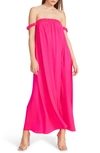 BB DAKOTA BY STEVE MADDEN GUAVA JUICE OFF THE SHOULDER MAXI DRESS