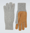 Brunello Cucinelli Leather-trim Cashmere Gloves In Grigio Chiaro+camel