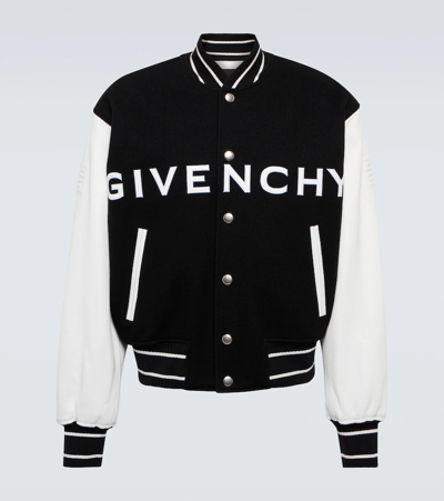 Givenchy Wool And Grained Leather Varsity Jacket In Nero