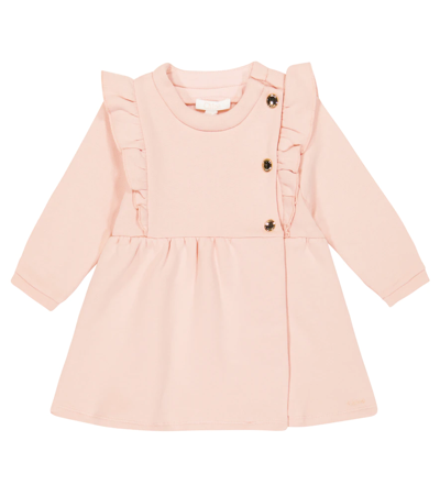 Chloé Babies' Ruffle-trim Brushed Cotton-fleece Dress 6 Months - 3 Years In Washed Pink