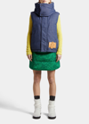 Moncler Genius + Jw Anderson Dalby Hooded Faux Leather-trimmed Denim Down Vest In Navy