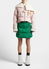 Moncler Genius + Jw Anderson Penygarder Shearling-trimmed Quilted Denim Down Jacket In Pastel Purple