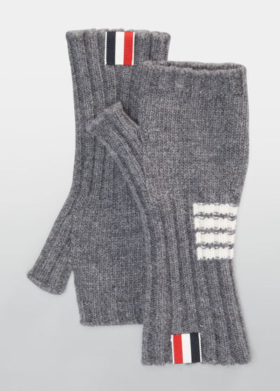 Thom Browne Men's Merino Wool Fingerless Gloves In Med Grey