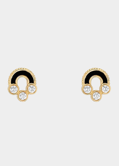 Viltier Magnetic Stud Earrings In Onyx, 18k Yellow Gold And Diamonds In Yg