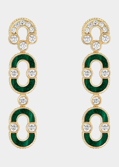 Viltier Magnetic Duo Earrings In Malachite, 18k Yellow Gold And Diamonds In Yg
