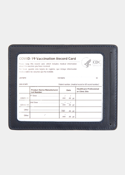 Royce New York Personalized Leather Vaccine Card Holder In Navy Blue