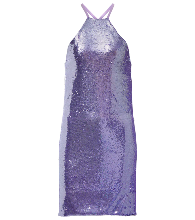 Attico Audrey Sequined Low Back Mini Dress In Liliac